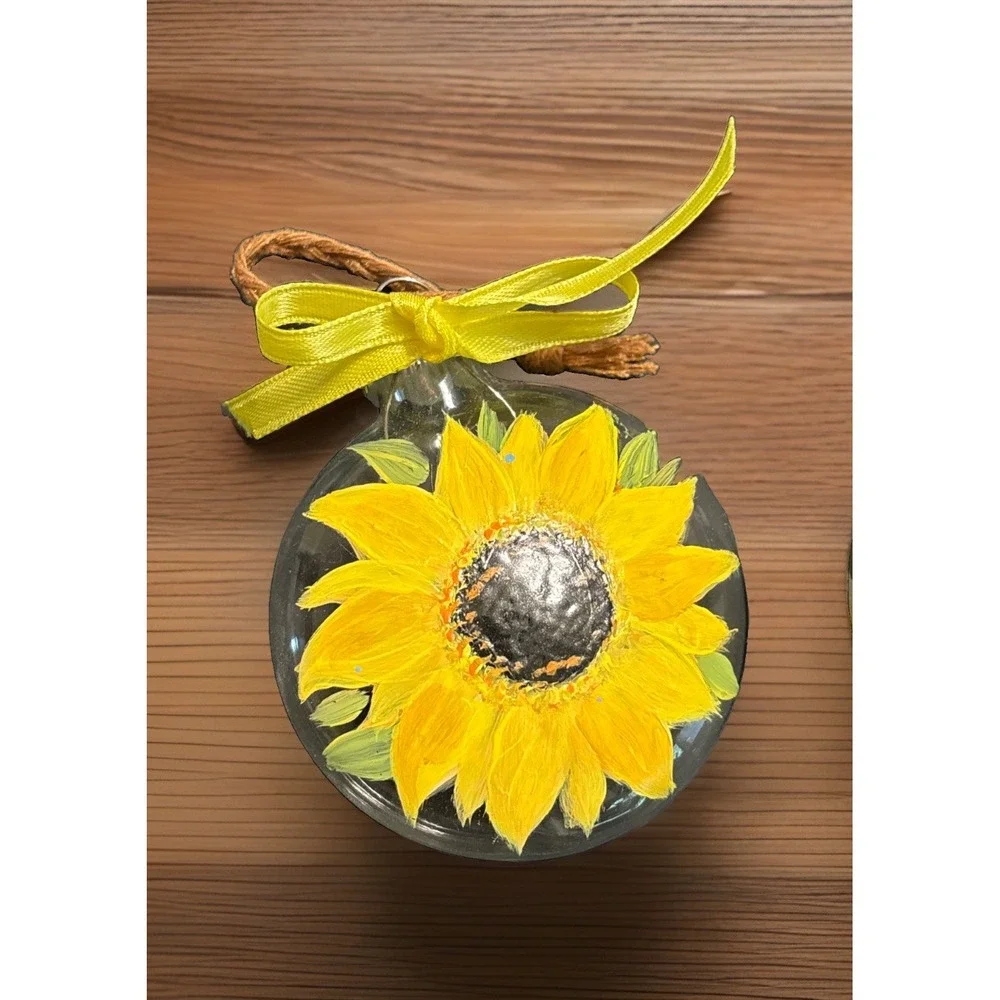Lot of 4 Hand Painted Sunflower Christmas Ornaments Thanksgiving Holidays